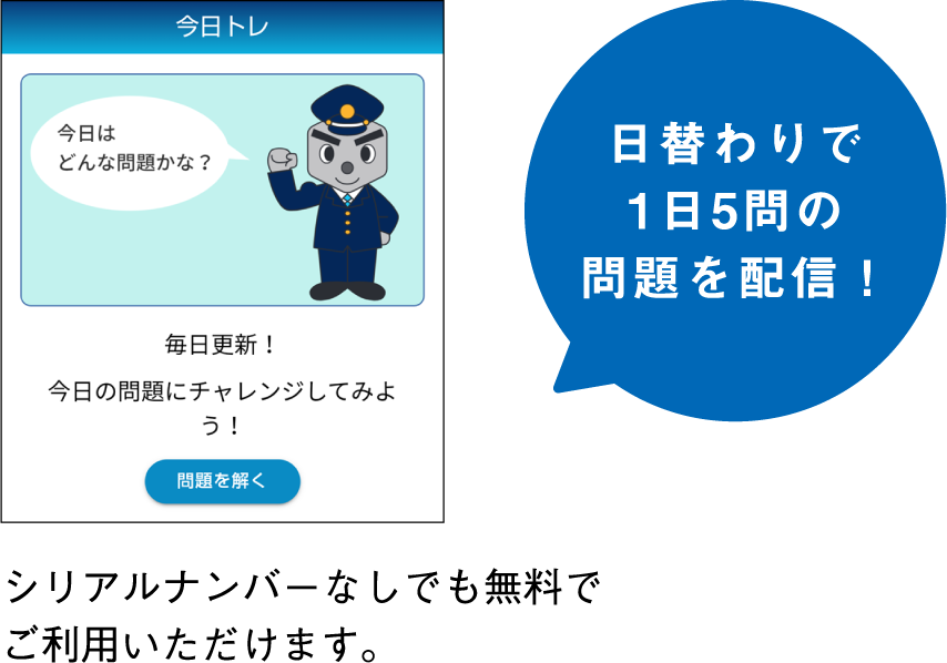 日替わりで1日5問の問題を配信！